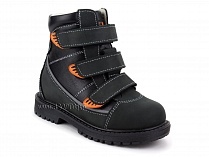 152-121 Бос(Bos), ботинки детские утепленные ортопедические профилактические, байка, кожа, черный, оранжевый в Владимире
