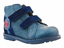 2084-01 УЦ Дандино (Dandino), ботинки демисезонные утепленные, байка, кожа, тёмно-синий, голубой в Владимире